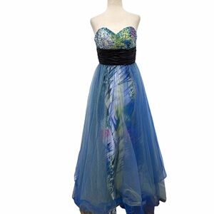 Cache Beaded Strapless Tulle Dress Blue Size 0